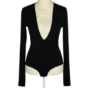 Reformation Bodysuit Plunge V Neck Top Blouse Shirt Tencel Black S